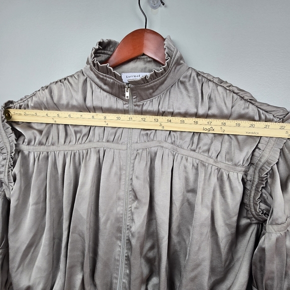 CURRENT AIR Anthropology‎ Gray Crop Long Sleeve Satin Jacket Womens Size L - Picture 9 of 12
